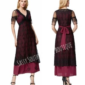 🆕⭐ Gorgeous Black lace wine red maxi dress